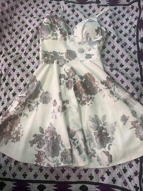 B Darlin Cream Dress with Silver and Rose Floral Metallics